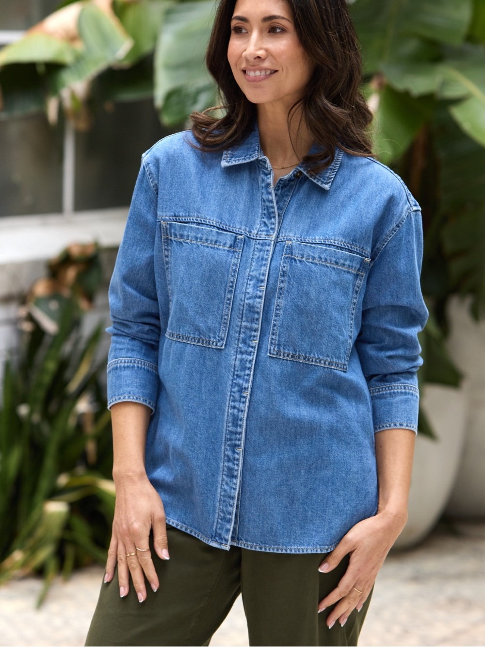 Maye Harper Long Sleeve Denim Shirt in Mid Blue - XXL